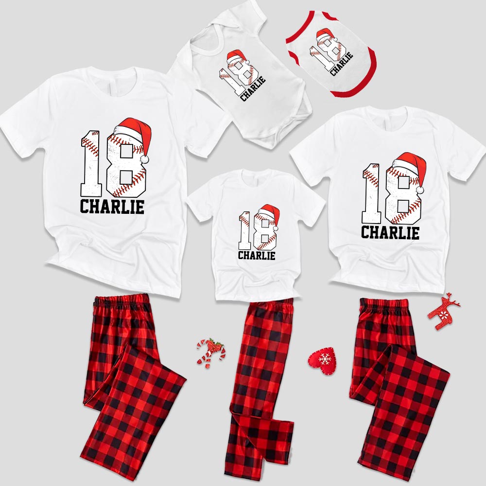 Christmas Baseball Pjs Custom Your Number And Name