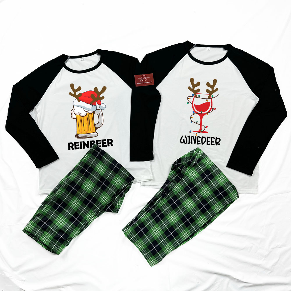 Beer And Wine Matching Couple Jammies For Christmas