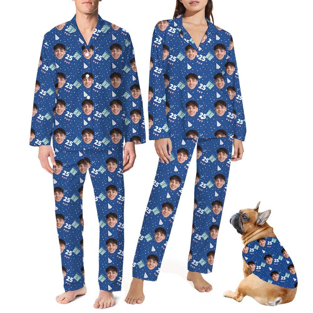 Custom Face And Age Birthday Pajamas Blue Custom Face And Age Birthday Pajamas Blue