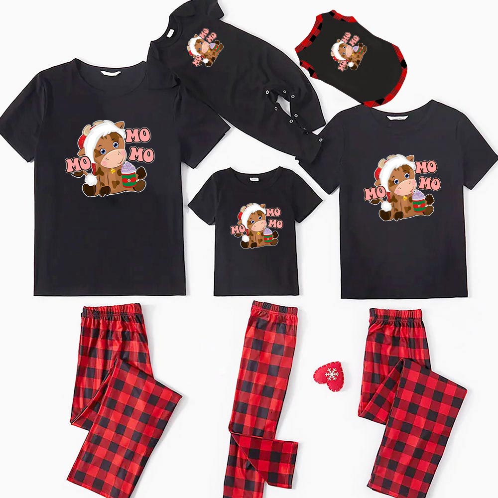 Plaid Matching Pjs Print Christmas Cow Mo Mo Mo