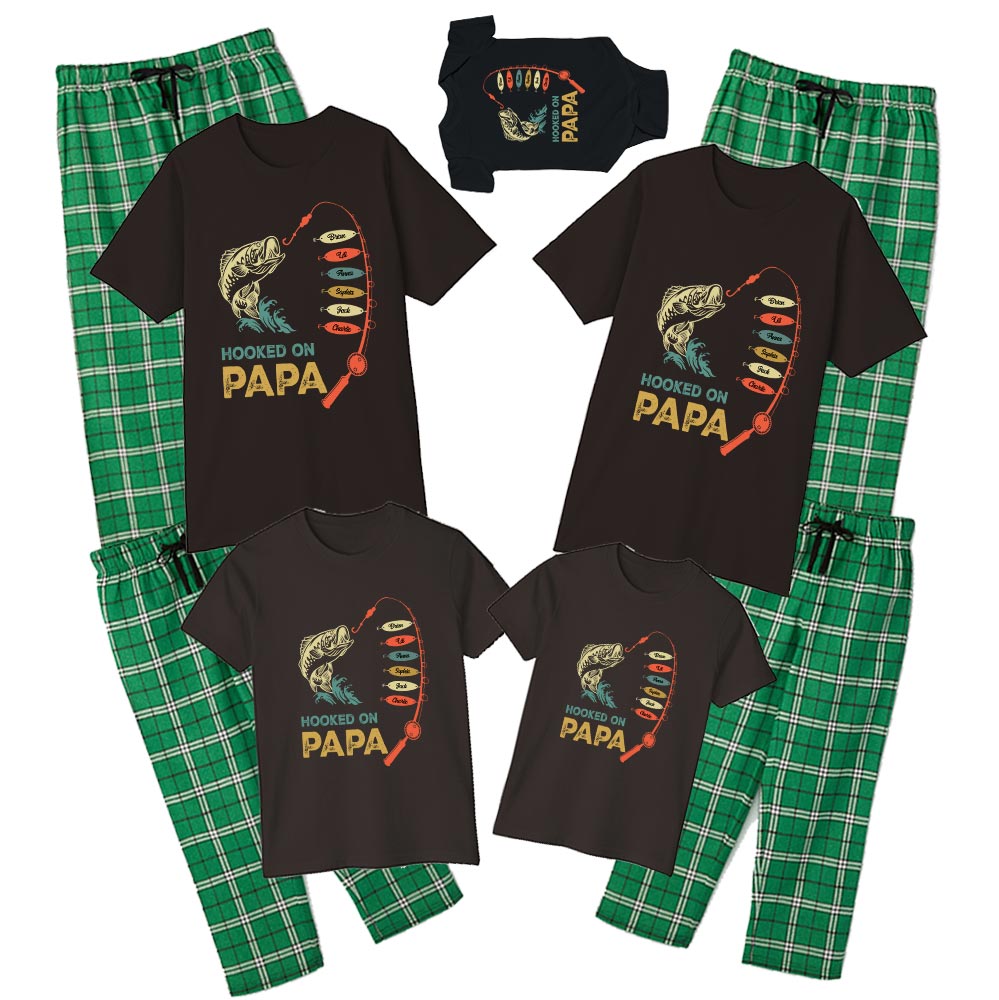Hooked On Papa Personalized Name Pajamas Cotton Hooked On Papa Personalized Name Pajamas Cotton