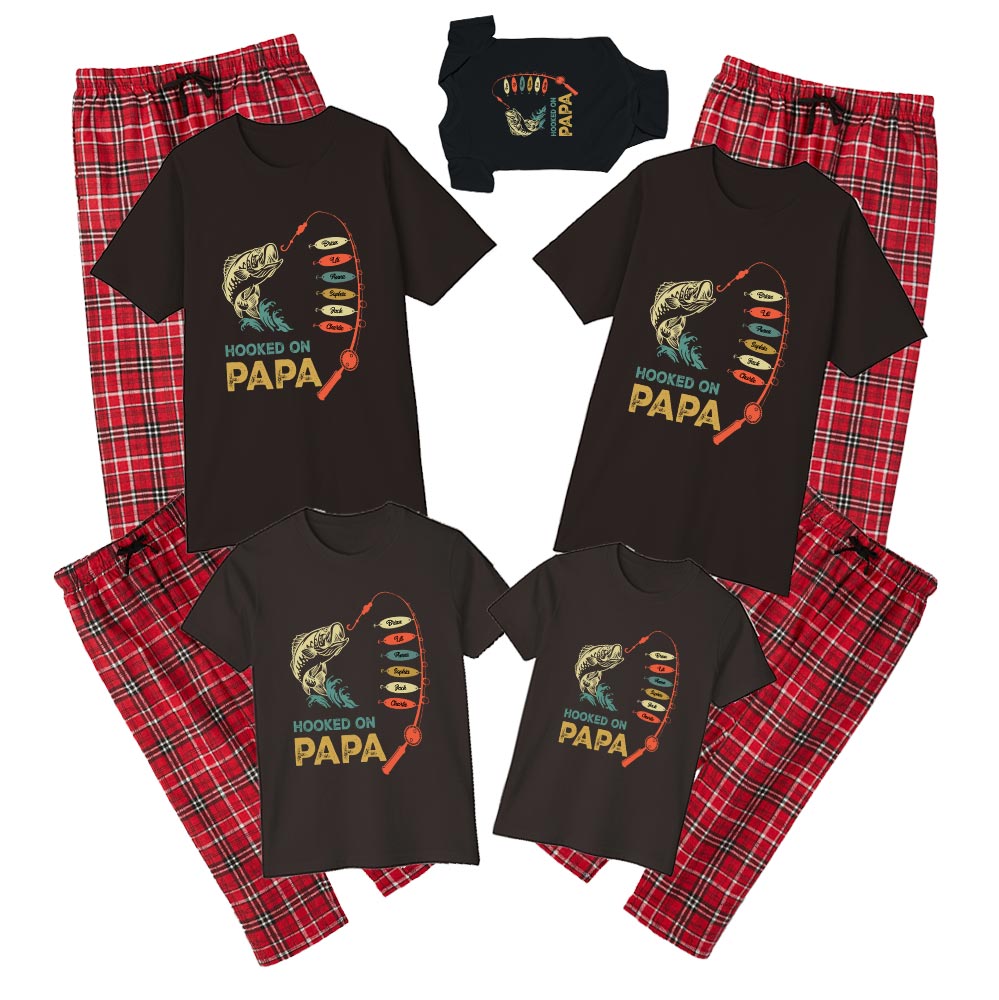 Hooked On Papa Personalized Name Pajamas Cotton Hooked On Papa Personalized Name Pajamas Cotton