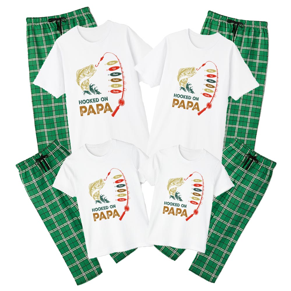 Hooked On Papa Personalized Name Pajamas Cotton Hooked On Papa Personalized Name Pajamas Cotton