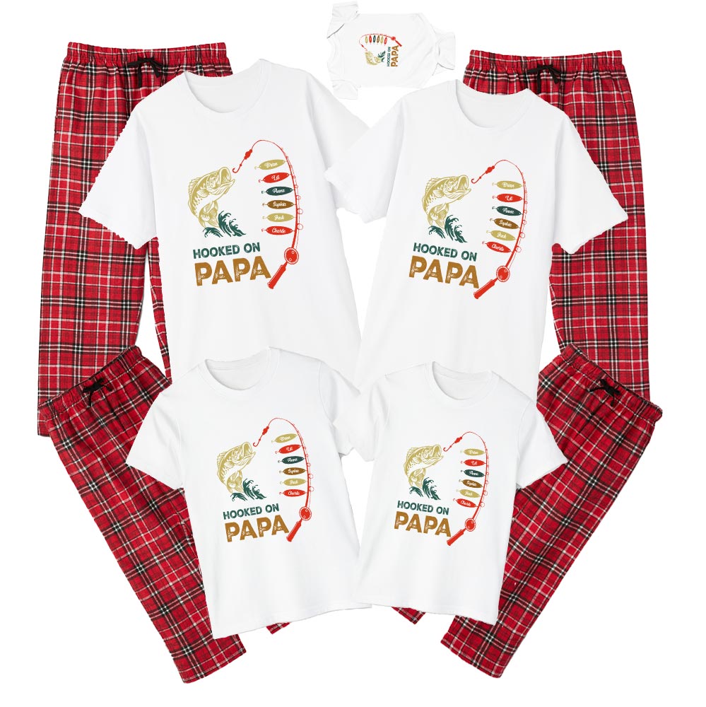 Hooked On Papa Personalized Name Pajamas Cotton Hooked On Papa Personalized Name Pajamas Cotton