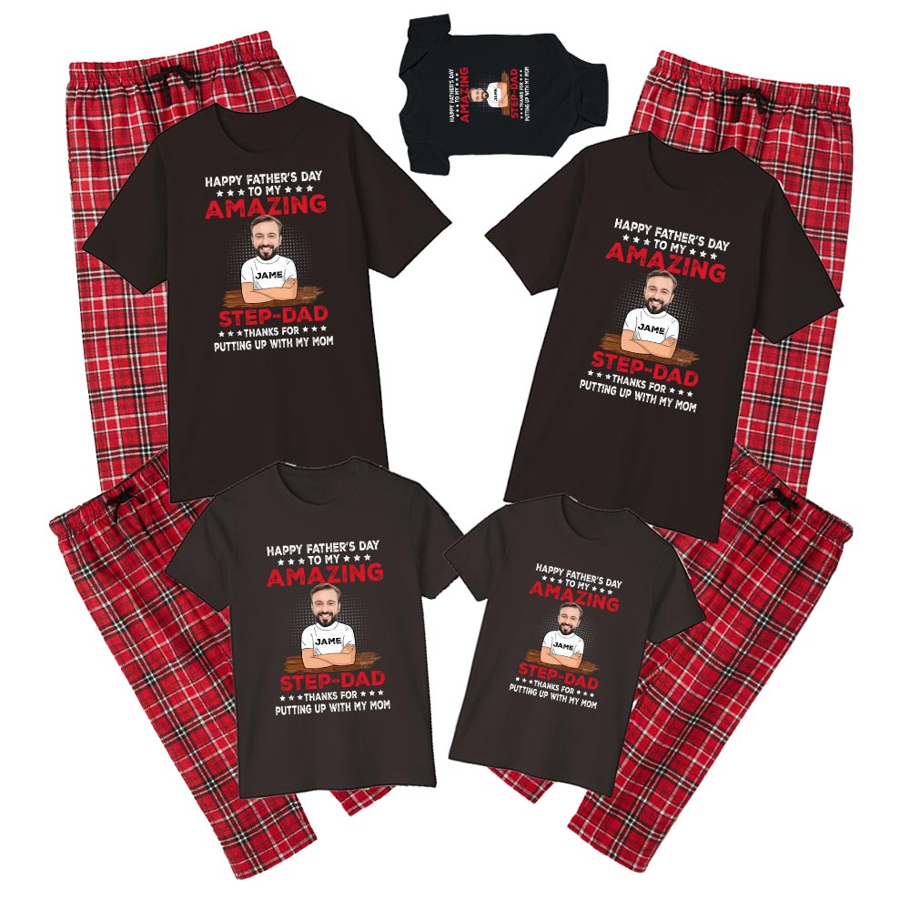 Custom Face And Name Step Dad Pajamas Cotton Custom Face And Name Step Dad Pajamas Cotton