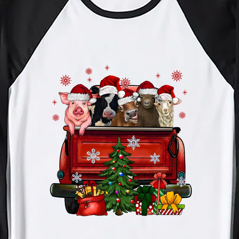 Festive Christmas Matching Pajamas With Farm Animals Red Truck Festive Christmas Matching Pajamas With Farm Animals Red Truck