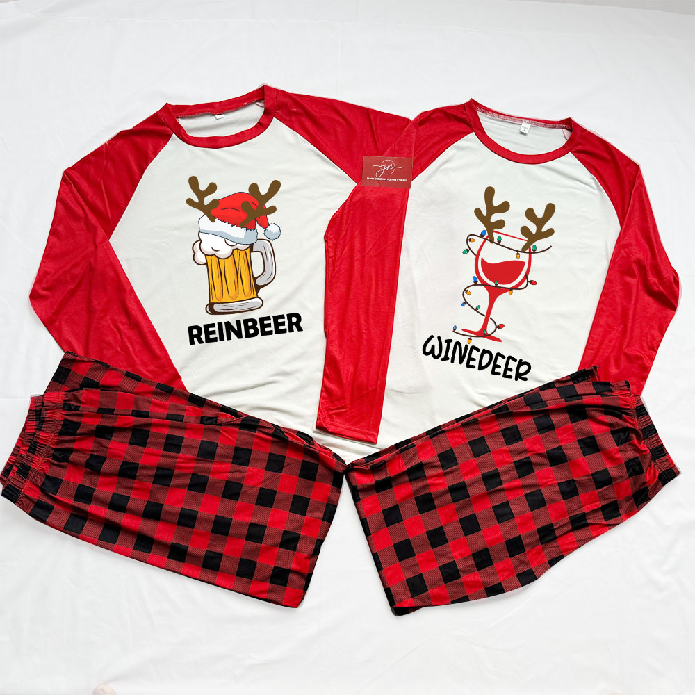 Beer And Wine Matching Couple Jammies For Christmas