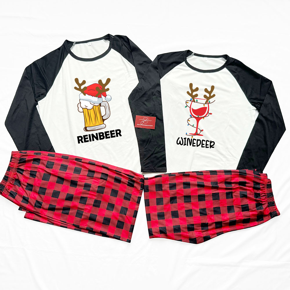 Beer And Wine Matching Couple Jammies For Christmas