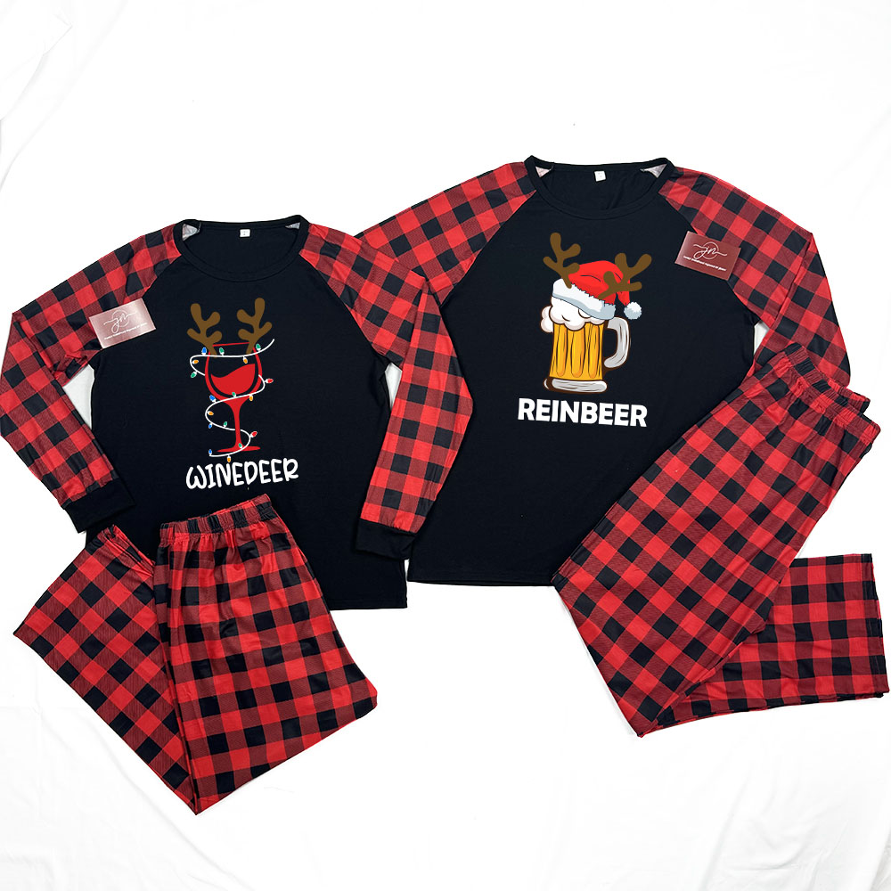 Beer And Wine Matching Couple Jammies For Christmas
