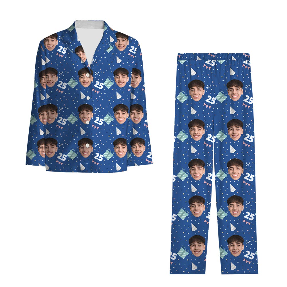 Custom Face And Age Birthday Pajamas Blue Custom Face And Age Birthday Pajamas Blue
