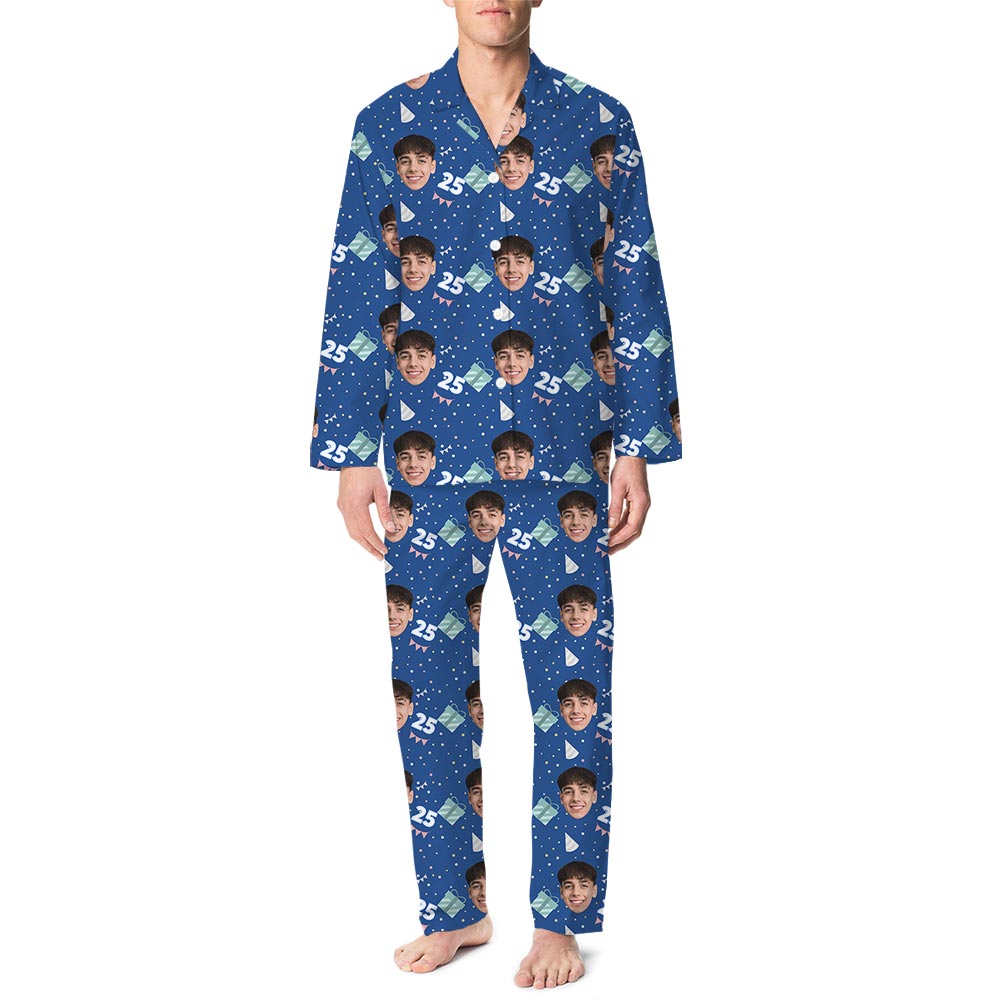 Custom Face And Age Birthday Pajamas Blue Custom Face And Age Birthday Pajamas Blue