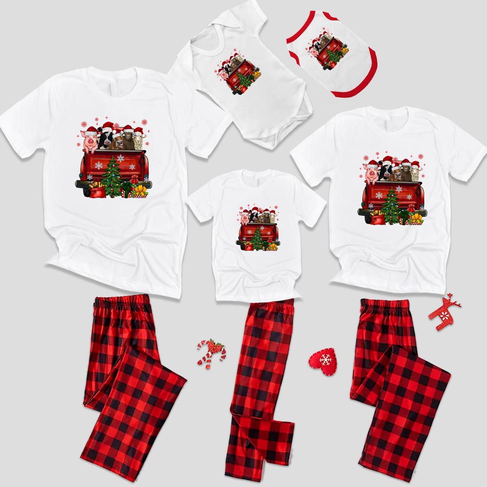 Matching Christmas Jammies Print Farm Animal Red Truck Matching Christmas Jammies Print Farm Animal Red Truck