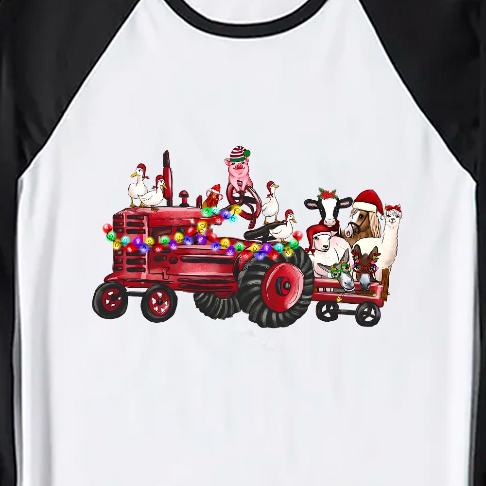 Funny Farm Animal On Tractor Christmas Pajamas Funny Farm Animal On Tractor Christmas Pajamas