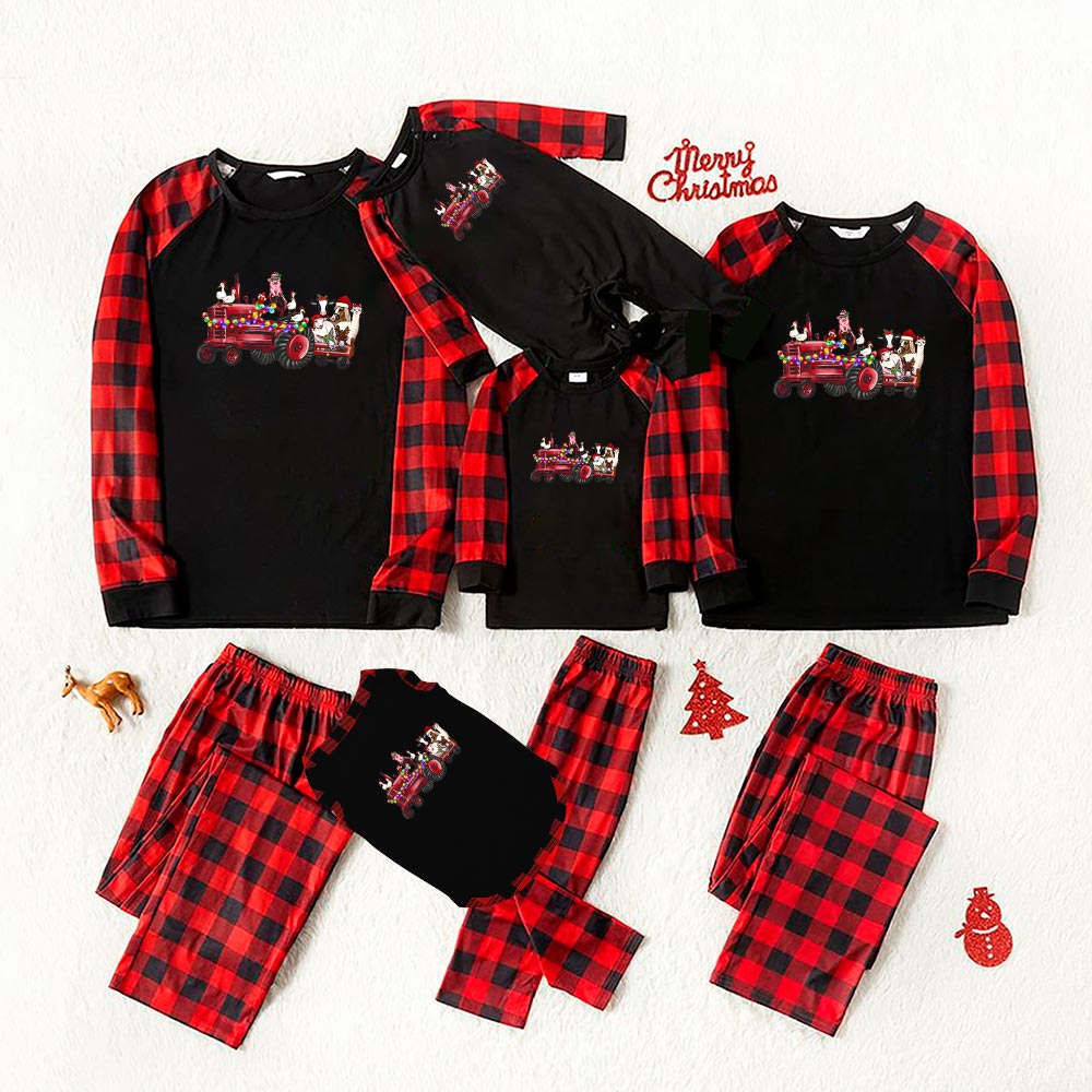Funny Farm Animal On Tractor Christmas Pajamas Funny Farm Animal On Tractor Christmas Pajamas