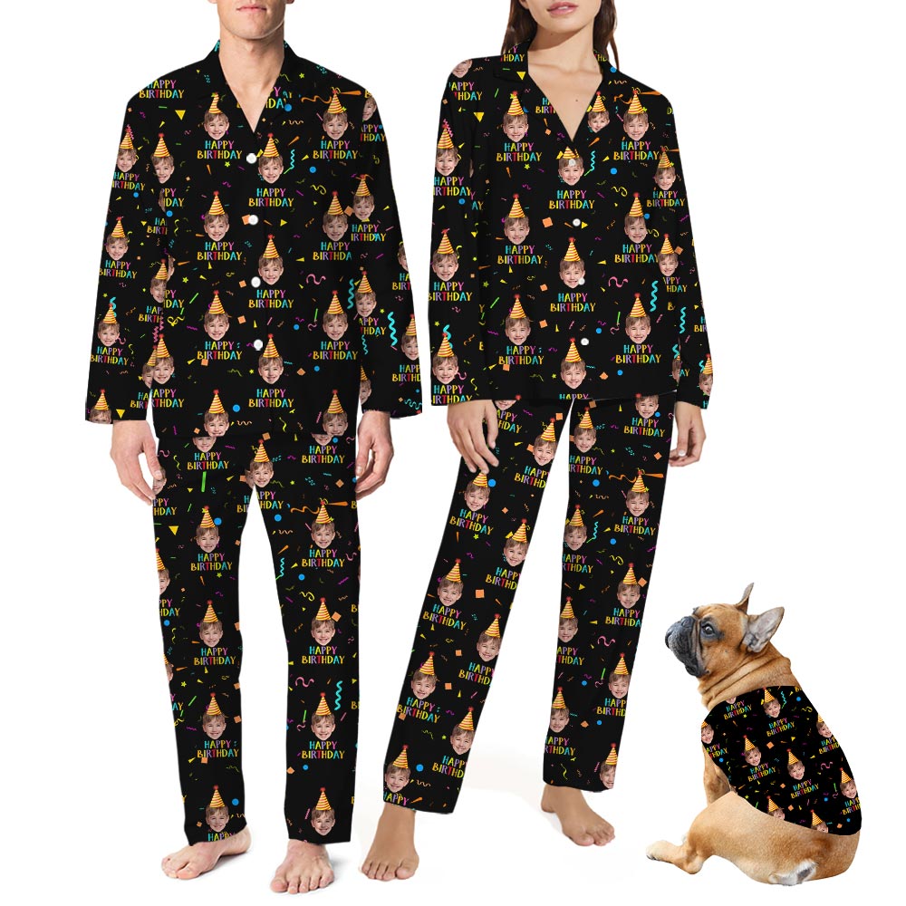Happy Birthday Funny Custom Face Pajamas Black Happy Birthday Funny Custom Face Pajamas Black