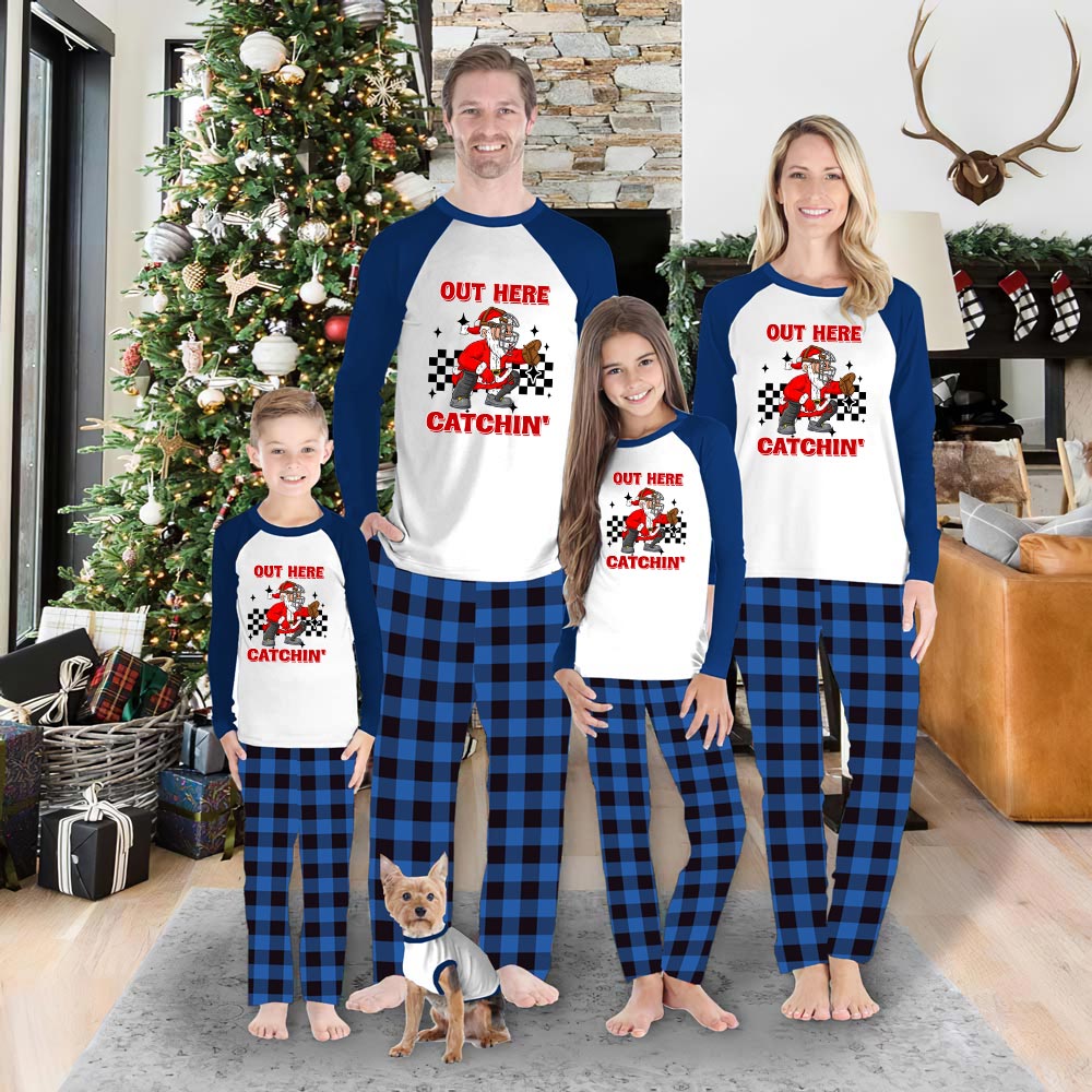 Christmas Jammies Print Santa Claus Baseball Catcher Plaid Christmas Jammies Print Santa Claus Baseball Catcher Plaid