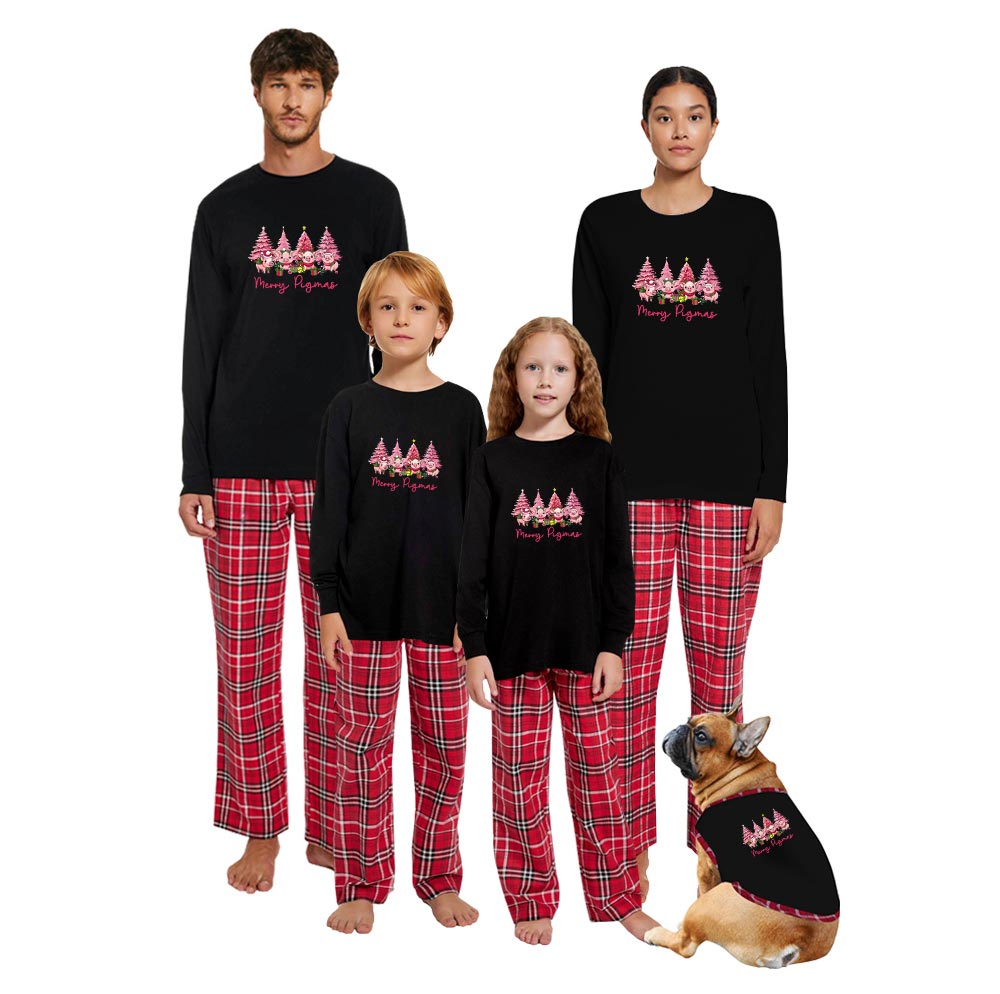 Pink Christmas Tree Pig Jammies Cotton Pink Christmas Tree Pig Jammies Cotton