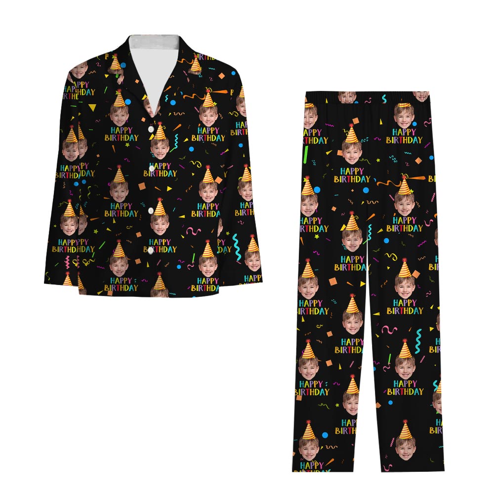 Happy Birthday Funny Custom Face Pajamas Black Happy Birthday Funny Custom Face Pajamas Black