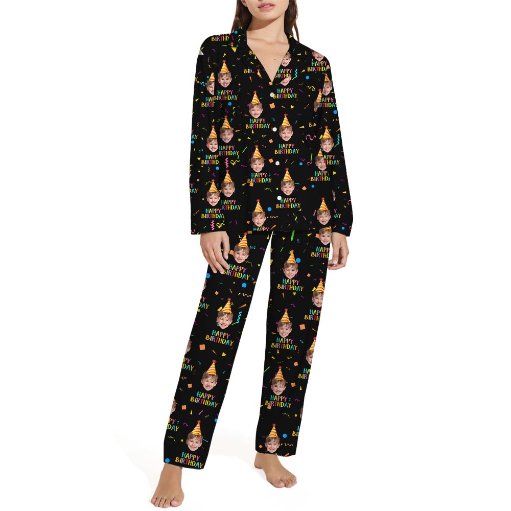 Happy Birthday Funny Custom Face Pajamas Black Happy Birthday Funny Custom Face Pajamas Black