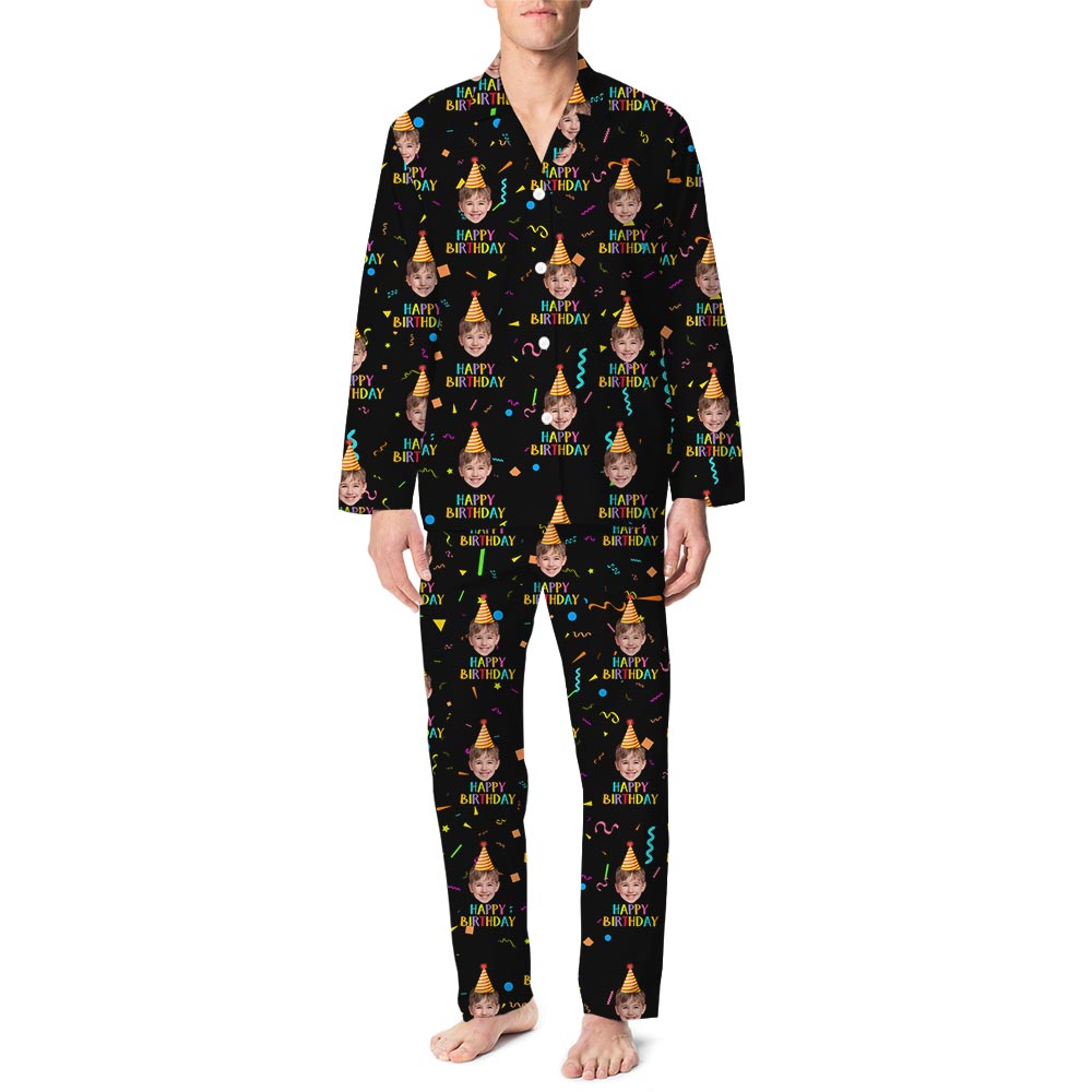 Happy Birthday Funny Custom Face Pajamas Black Happy Birthday Funny Custom Face Pajamas Black