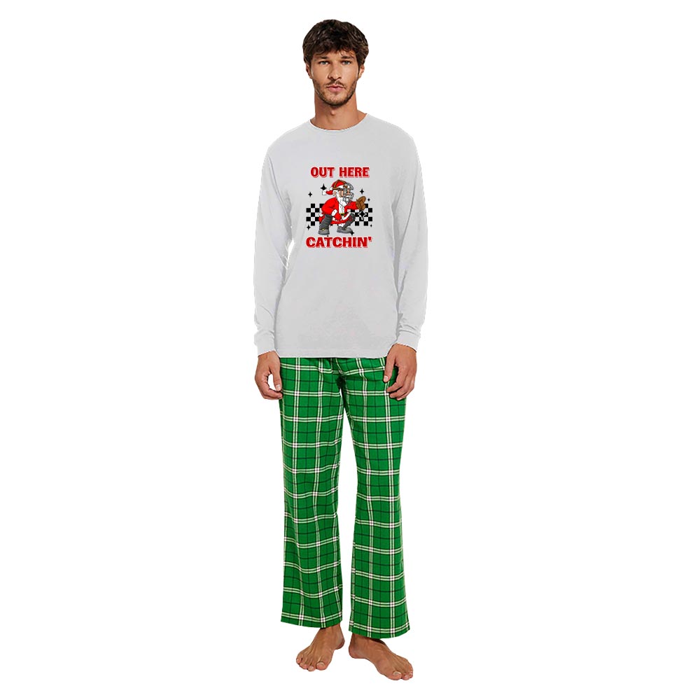 Playful Santa Claus Baseball Catcher Christmas Pjs Cotton Playful Santa Claus Baseball Catcher Christmas Pjs Cotton