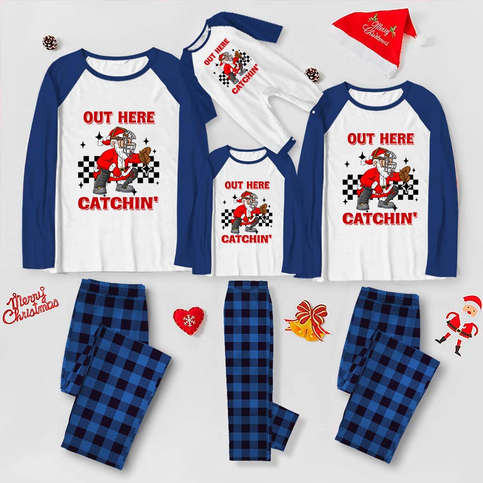 Christmas Jammies Print Santa Claus Baseball Catcher Plaid Christmas Jammies Print Santa Claus Baseball Catcher Plaid