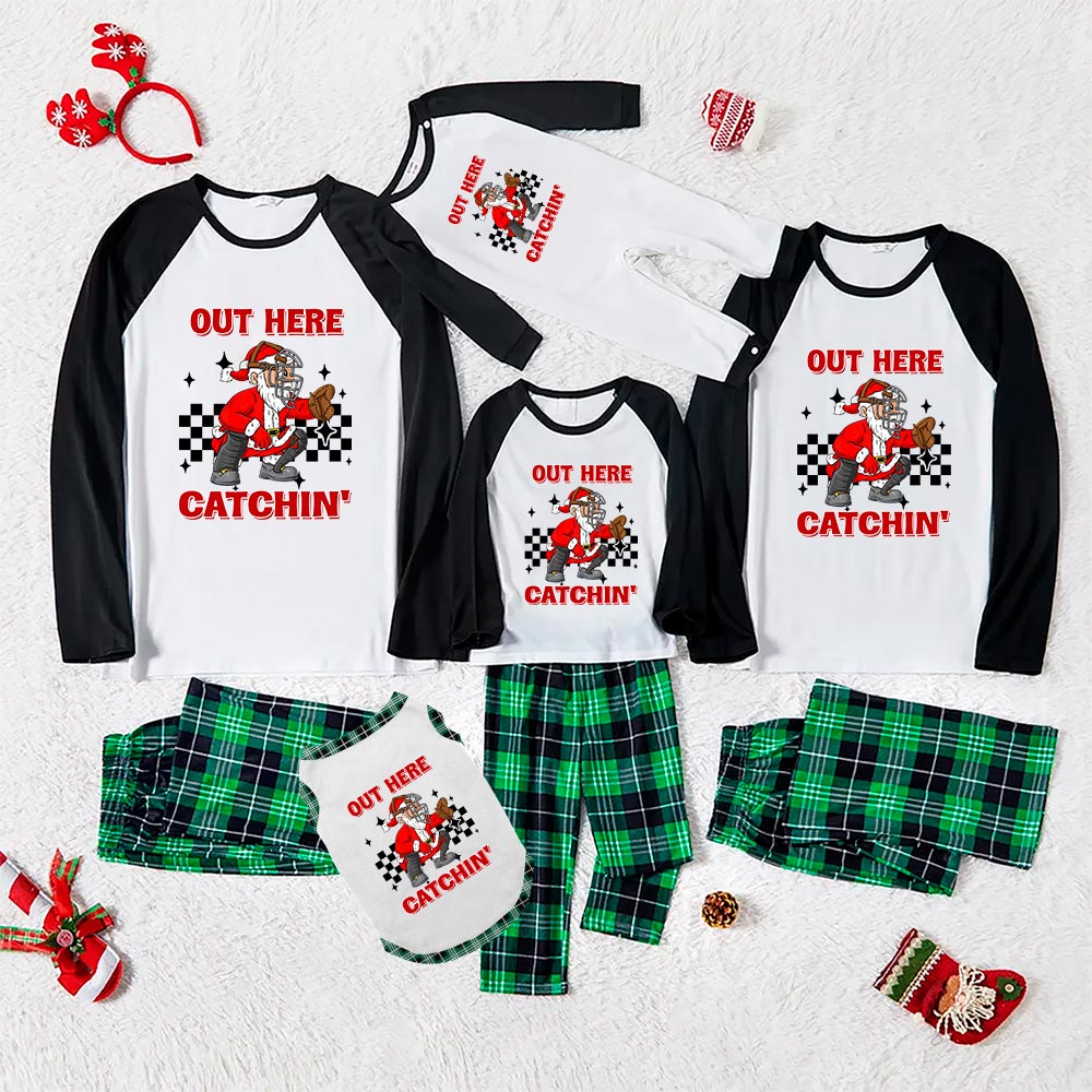 Christmas Jammies Print Santa Claus Baseball Catcher Plaid Christmas Jammies Print Santa Claus Baseball Catcher Plaid