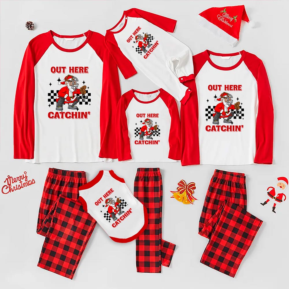 Christmas Jammies Print Santa Claus Baseball Catcher Plaid Christmas Jammies Print Santa Claus Baseball Catcher Plaid