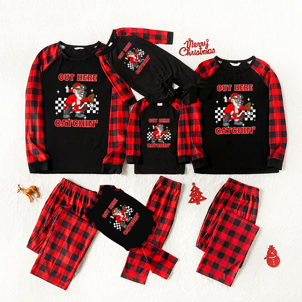 Christmas Jammies Print Santa Claus Baseball Catcher Plaid Christmas Jammies Print Santa Claus Baseball Catcher Plaid