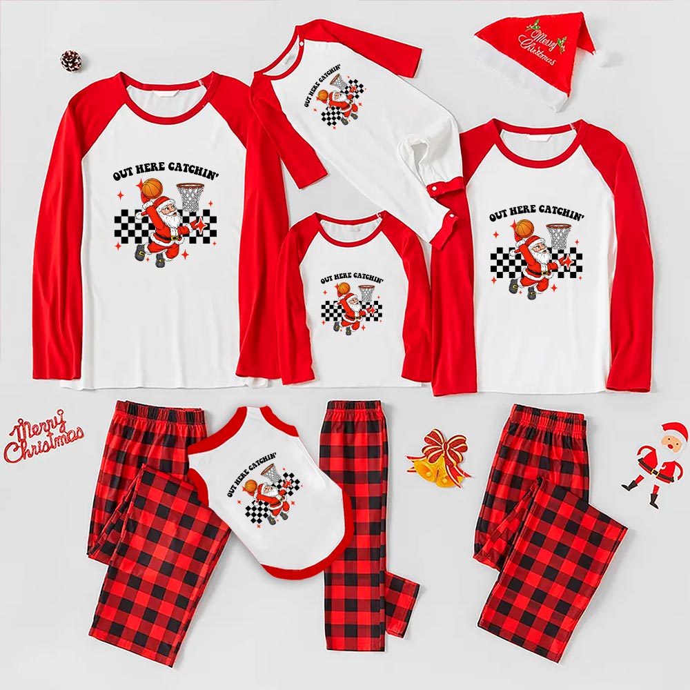 Santa Basketball Player Christmas Jammies Plaid