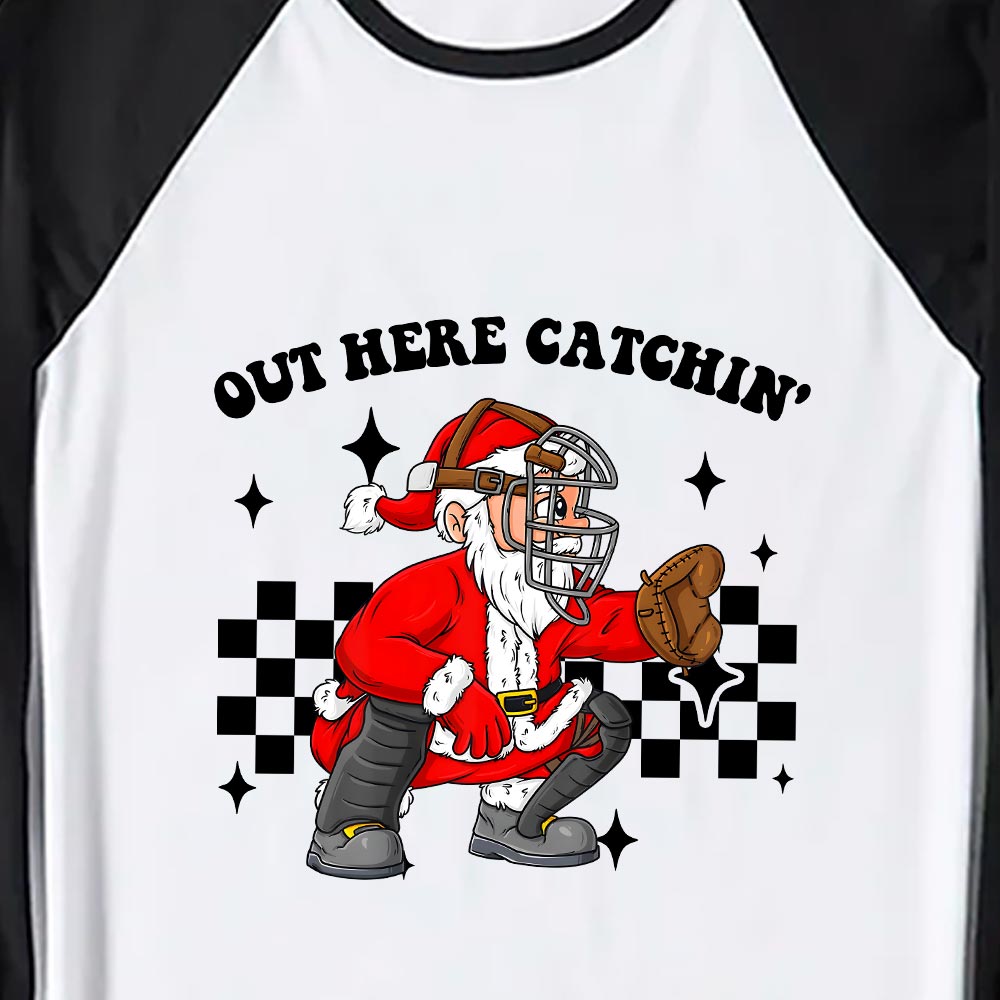 Sporty Christmas Pjs Print Santa Claus Baseball Catcher