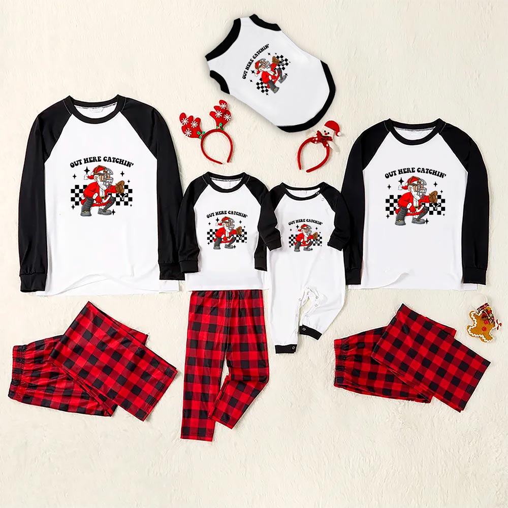 Sporty Christmas Pjs Print Santa Claus Baseball Catcher