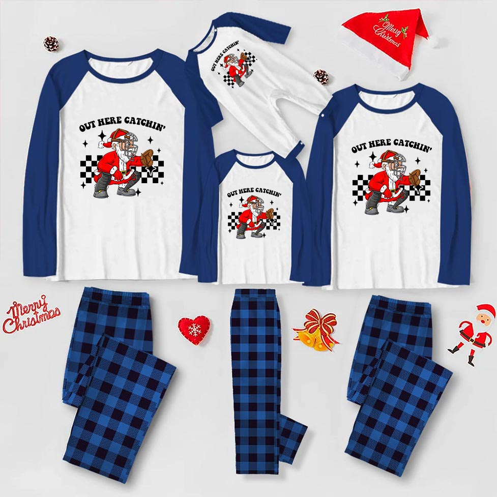 Sporty Christmas Pjs Print Santa Claus Baseball Catcher
