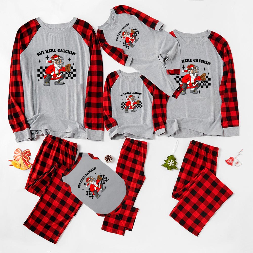 Sporty Christmas Pjs Print Santa Claus Baseball Catcher