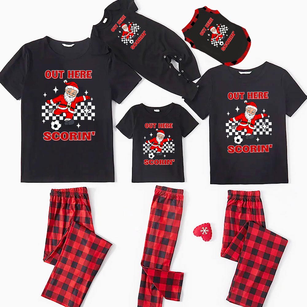 Santa Football Player Pajamas Plaid Short Sleeves