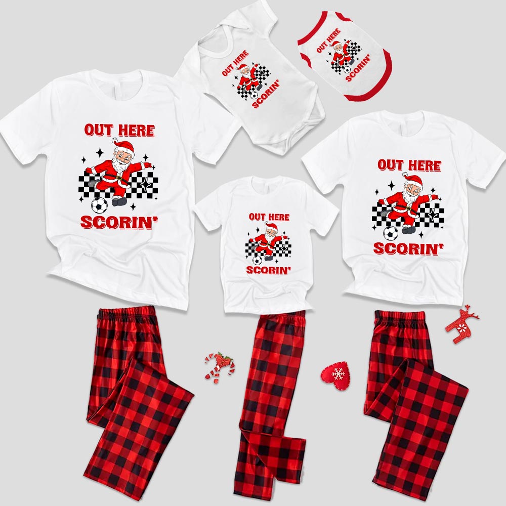 Santa Football Player Pajamas Plaid Short Sleeves