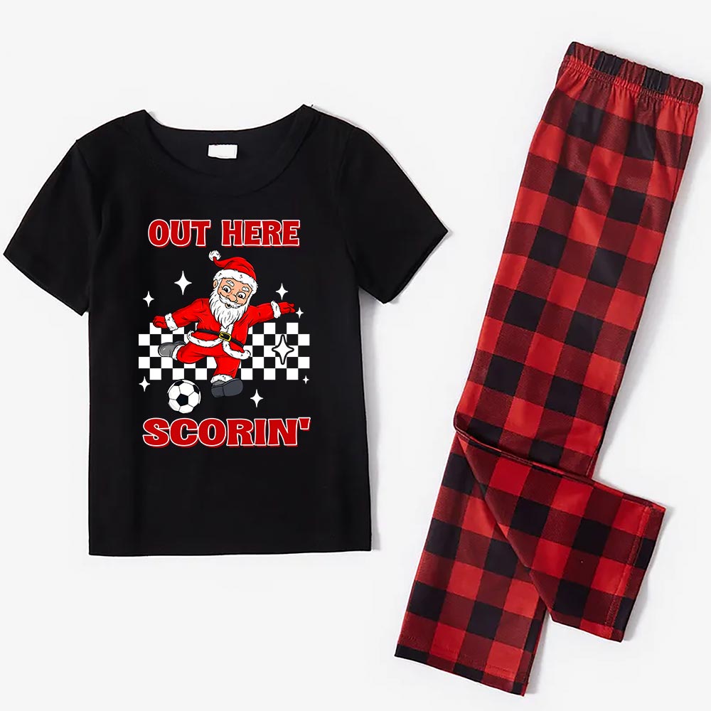 Santa Football Player Pajamas Plaid Short Sleeves