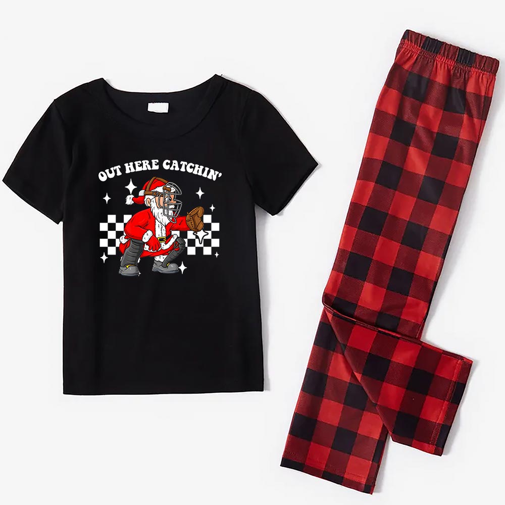 Short Sleeves Baseball Catcher Christmas Jammies Short Sleeves Baseball Catcher Christmas Jammies