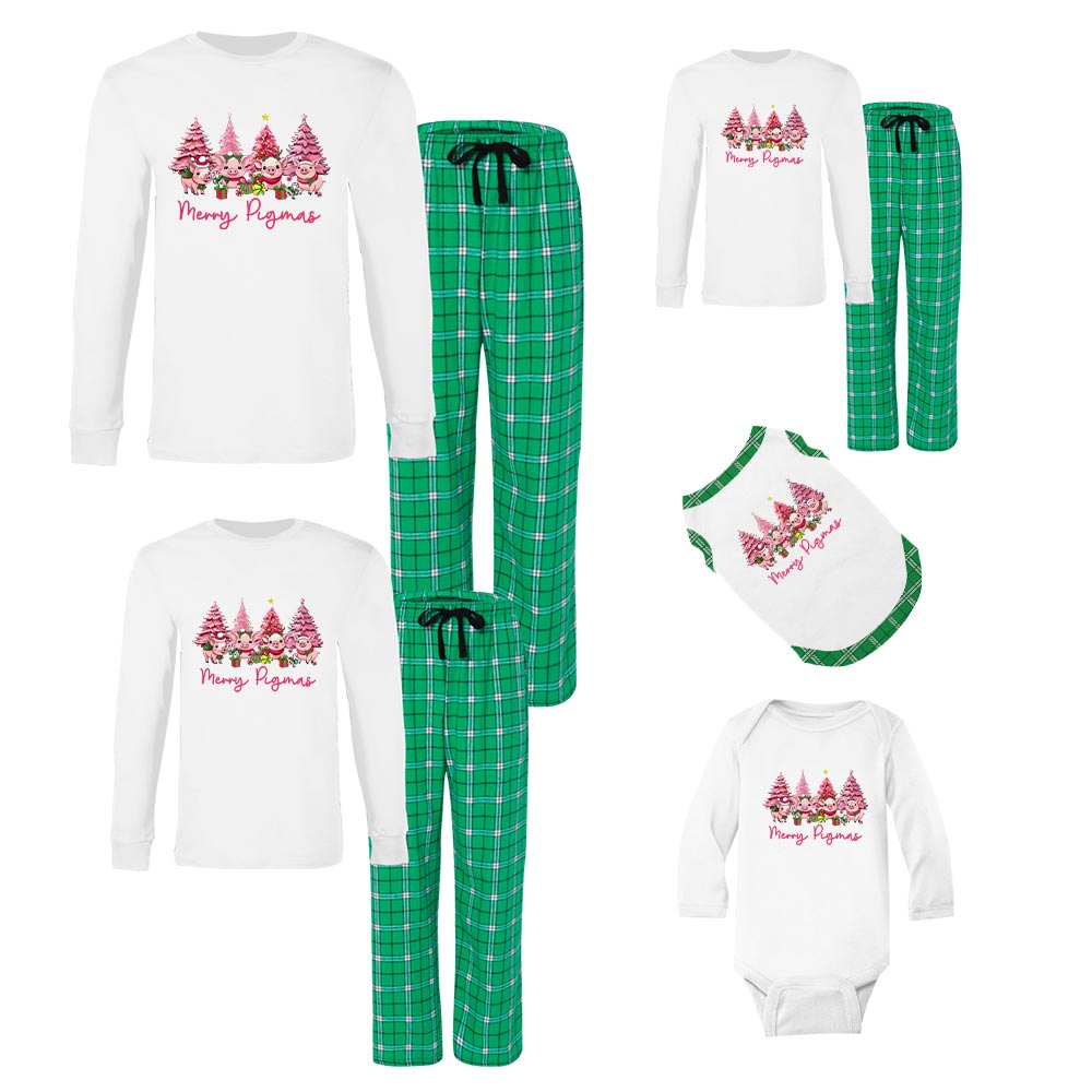 Pink Christmas Tree Pig Jammies Cotton Pink Christmas Tree Pig Jammies Cotton