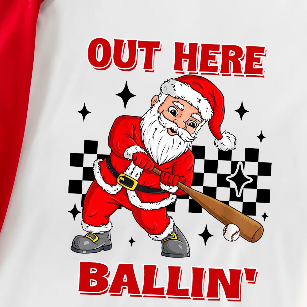 Short Sleeves Baseball Christmas Pjs Plaid
