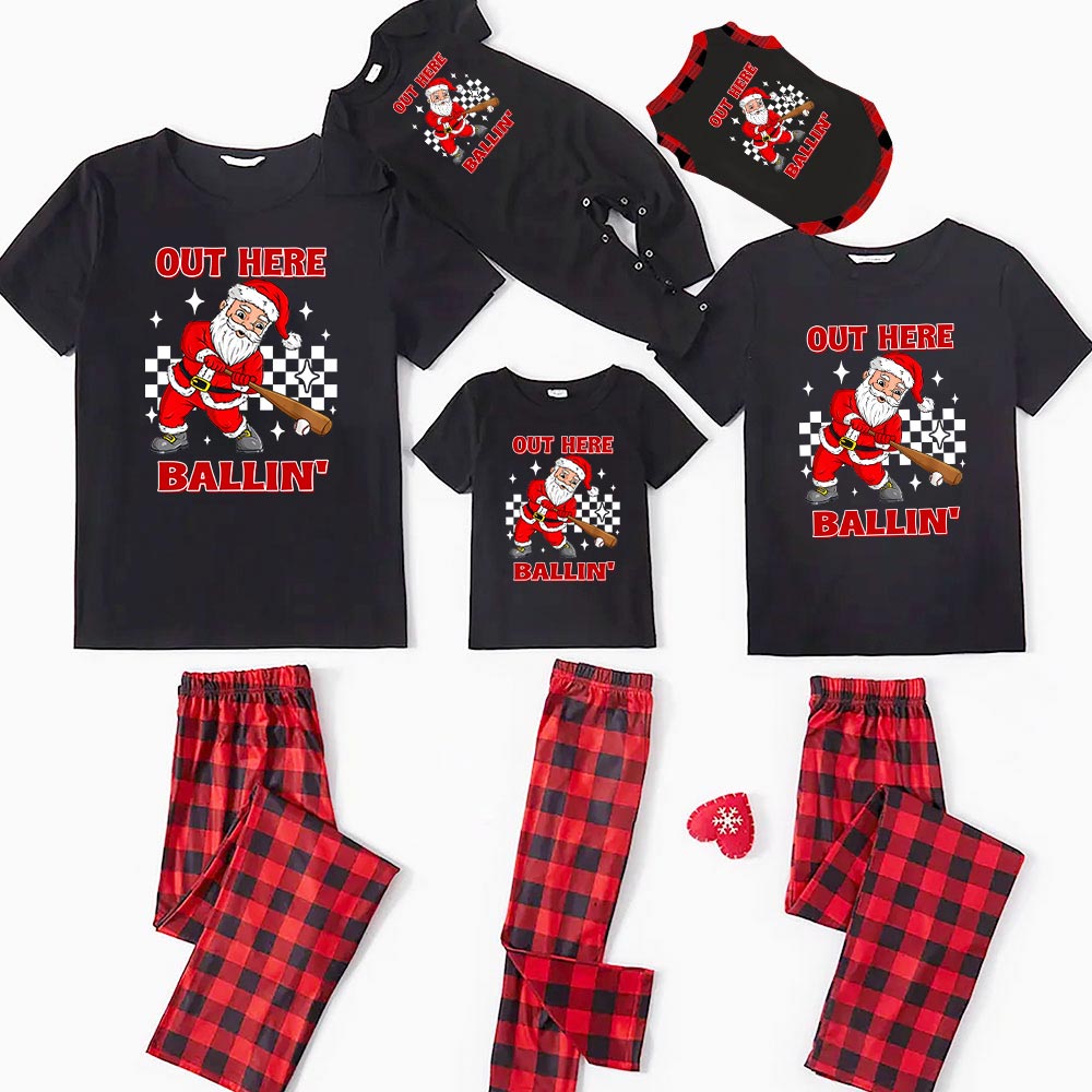 Short Sleeves Baseball Christmas Pjs Plaid