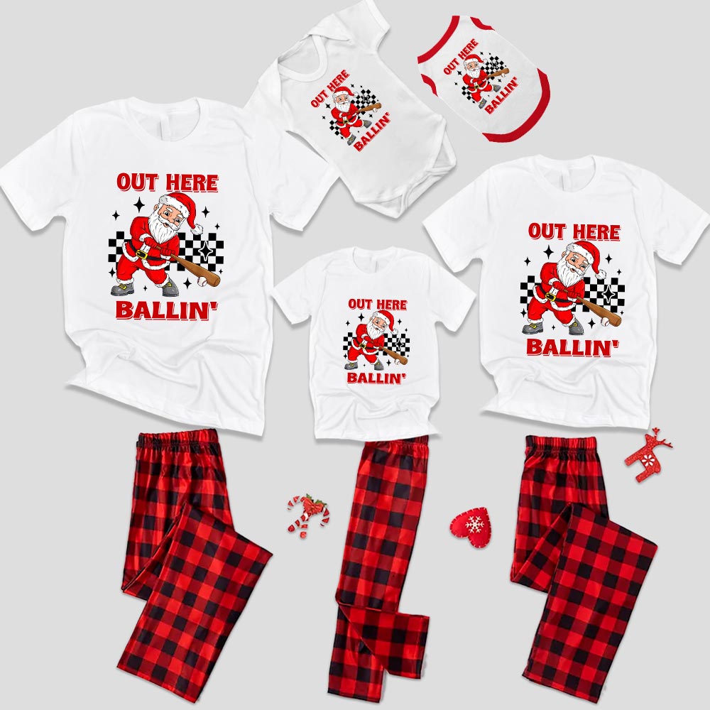 Short Sleeves Baseball Christmas Pjs Plaid
