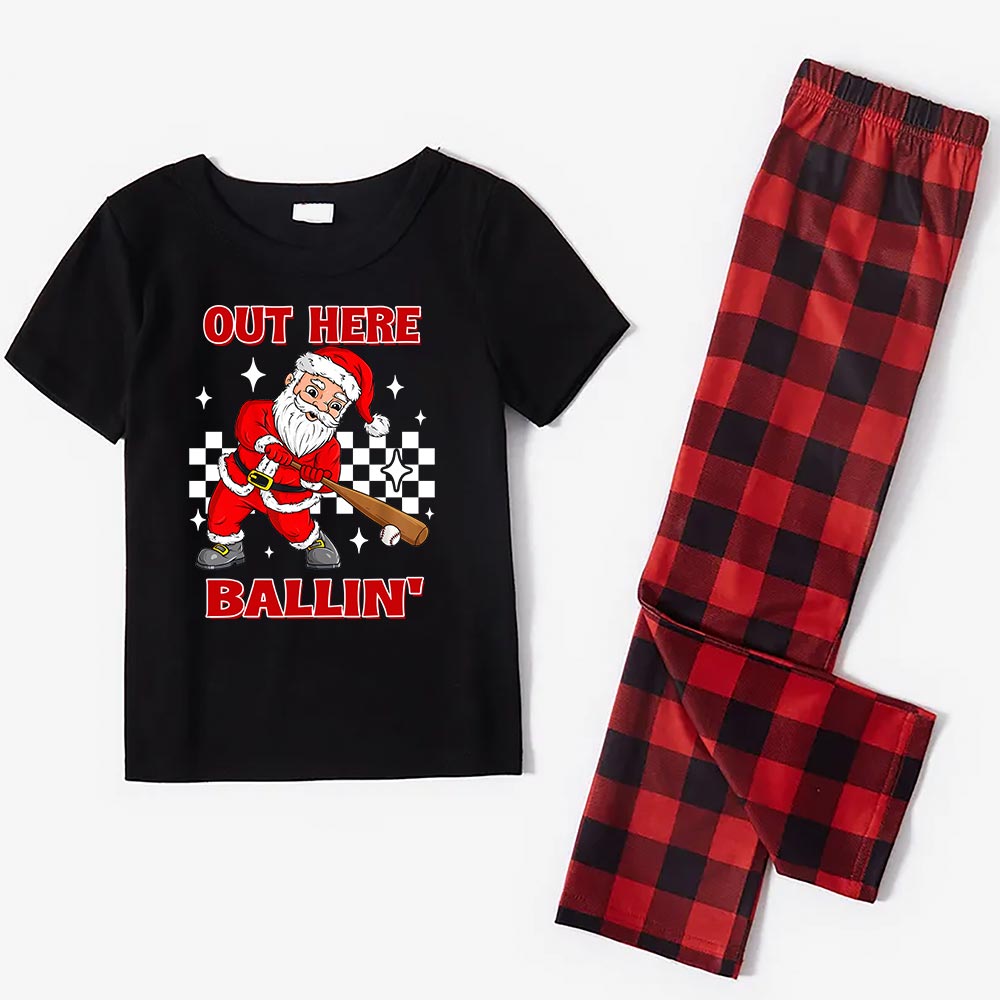 Short Sleeves Baseball Christmas Pjs Plaid